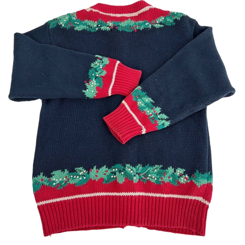 Orvis Holly Festive Sweater Cardigan Women's‎ Knit Christmas Holiday L - Picture 3 of 14